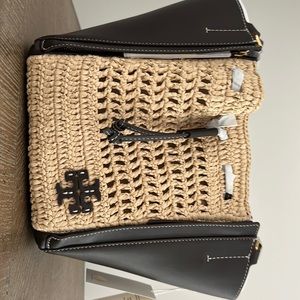Tory Burch McGraw Raffia Drawstring Satchel